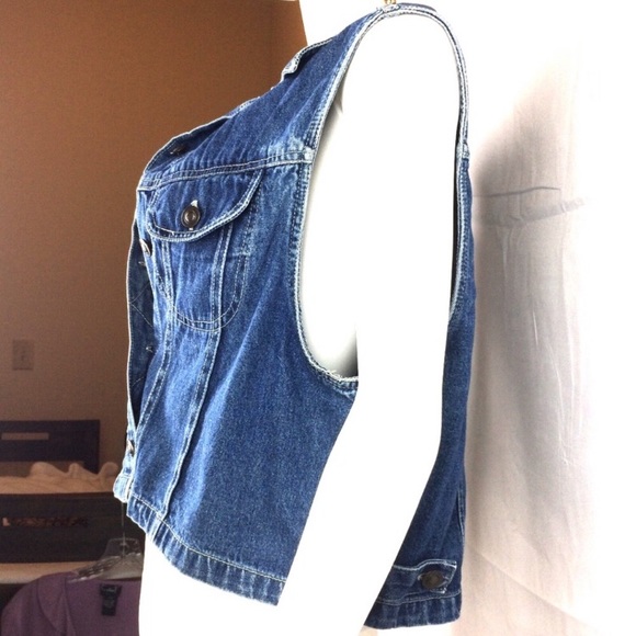 Vintage denim jacket blue jean sleeveless vest Top - Picture 3 of 8